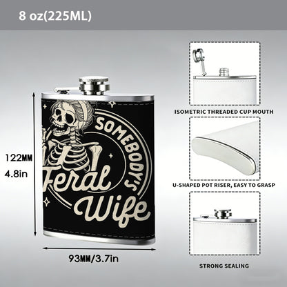 Cartoon skeleton text logo 8oz Flask, Stainless Steel Whiskey Bottle Gift  for Women, Home Kitchen Bar Tools, Gift Box, Holiday Gift, Christmas, Valentine's Day, Girlfriend, Mom, Present