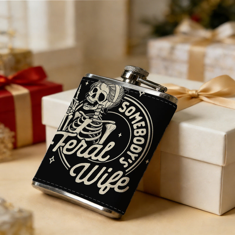 Cartoon skeleton text logo 8oz Flask, Stainless Steel Whiskey Bottle Gift  for Women, Home Kitchen Bar Tools, Gift Box, Holiday Gift, Christmas, Valentine's Day, Girlfriend, Mom, Present