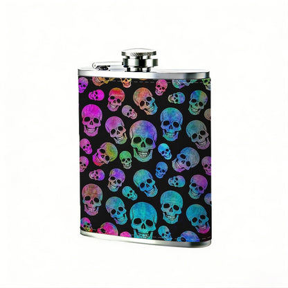 Colorful skulls pattern 8oz Flask, Stainless Steel Whiskey Bottle Gift  for Women, Home Kitchen Bar Tools, Gift Box, Holiday Gift, Christmas, Valentine's Day, Girlfriend, Mom, Present