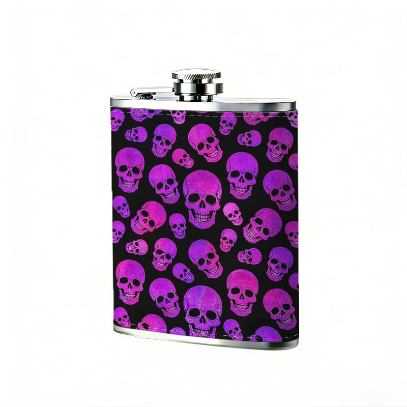 Purple skull pattern 8oz Flask, Stainless Steel Whiskey Bottle Gift  for Women, Home Kitchen Bar Tools, Gift Box, Holiday Gift, Christmas, Valentine's Day, Girlfriend, Mom, Present