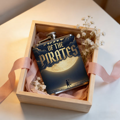 Sailboat, moonlit sea and pirate text 8oz Flask, Stainless Steel Whiskey Bottle Gift  for Women, Home Kitchen Bar Tools, Gift Box, Holiday Gift, Christmas, Valentine's Day, Girlfriend, Mom, Present