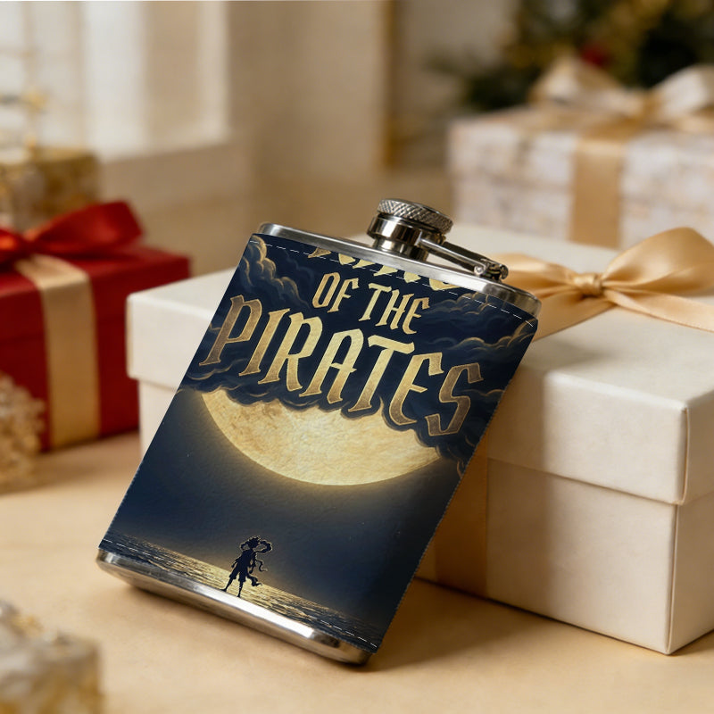 Sailboat, moonlit sea and pirate text 8oz Flask, Stainless Steel Whiskey Bottle Gift  for Women, Home Kitchen Bar Tools, Gift Box, Holiday Gift, Christmas, Valentine's Day, Girlfriend, Mom, Present