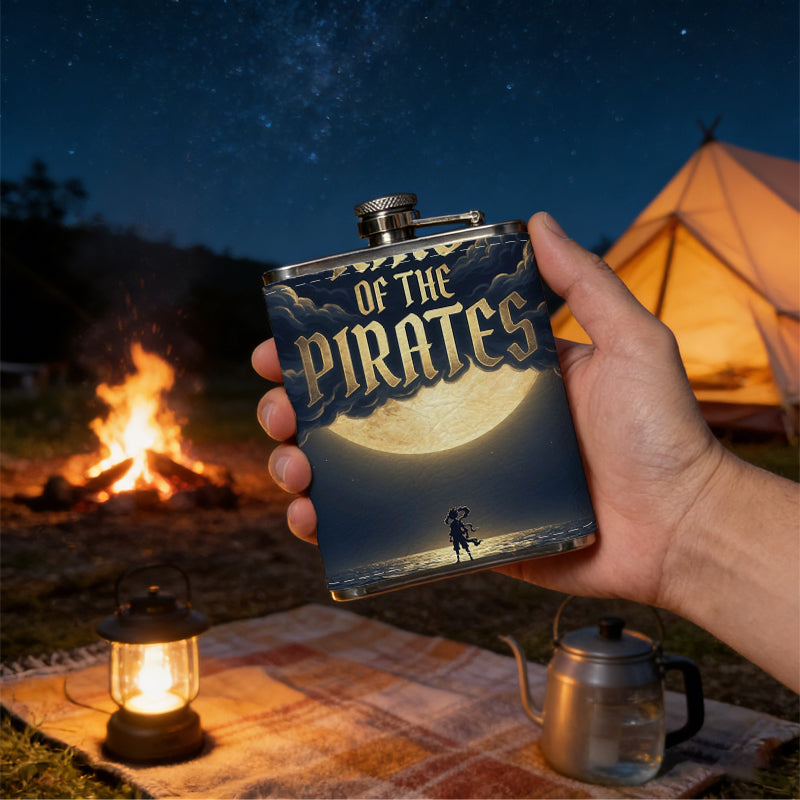 Sailboat, moonlit sea and pirate text 8oz Flask, Stainless Steel Whiskey Bottle Gift  for Women, Home Kitchen Bar Tools, Gift Box, Holiday Gift, Christmas, Valentine's Day, Girlfriend, Mom, Present
