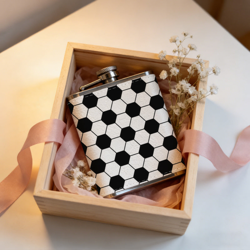 Black and white hexagon pattern 8oz Flask, Stainless Steel Whiskey Bottle Gift  for Women, Home Kitchen Bar Tools, Gift Box, Holiday Gift, Christmas, Valentine's Day, Girlfriend, Mom, Present