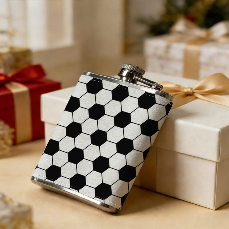 Black and white hexagon pattern 8oz Flask, Stainless Steel Whiskey Bottle Gift  for Women, Home Kitchen Bar Tools, Gift Box, Holiday Gift, Christmas, Valentine's Day, Girlfriend, Mom, Present