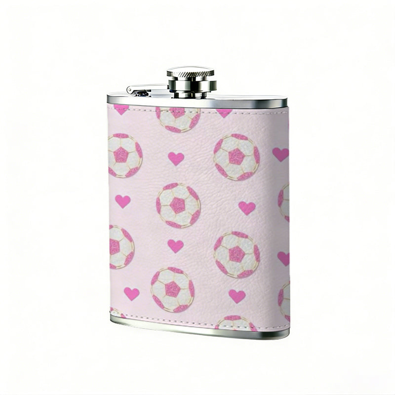 Pink pattern with hearts and circles 8oz Flask, Stainless Steel Whiskey Bottle Gift  for Women, Home Kitchen Bar Tools, Gift Box, Holiday Gift, Christmas, Valentine's Day, Girlfriend, Mom, Present