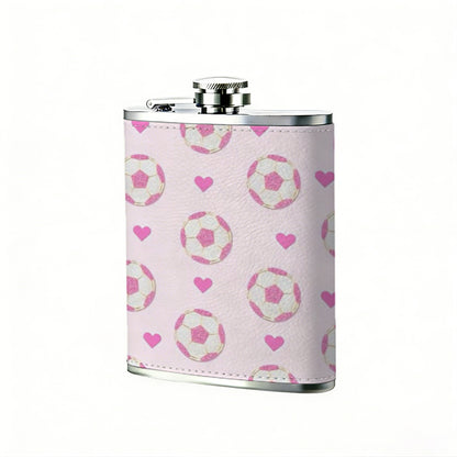 Pink pattern with hearts and circles 8oz Flask, Stainless Steel Whiskey Bottle Gift  for Women, Home Kitchen Bar Tools, Gift Box, Holiday Gift, Christmas, Valentine's Day, Girlfriend, Mom, Present