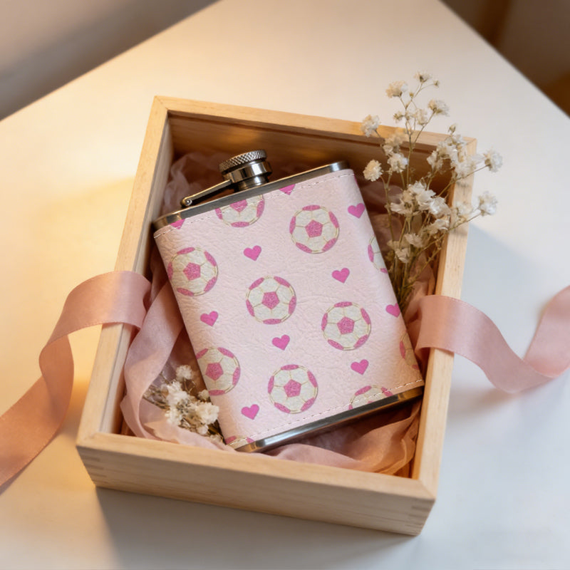 Pink pattern with hearts and circles 8oz Flask, Stainless Steel Whiskey Bottle Gift  for Women, Home Kitchen Bar Tools, Gift Box, Holiday Gift, Christmas, Valentine's Day, Girlfriend, Mom, Present
