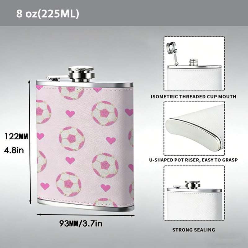 Pink pattern with hearts and circles 8oz Flask, Stainless Steel Whiskey Bottle Gift  for Women, Home Kitchen Bar Tools, Gift Box, Holiday Gift, Christmas, Valentine's Day, Girlfriend, Mom, Present