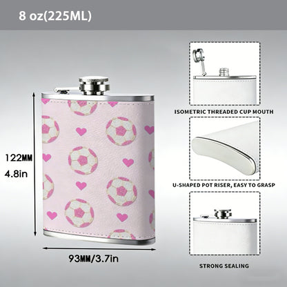 Pink pattern with hearts and circles 8oz Flask, Stainless Steel Whiskey Bottle Gift  for Women, Home Kitchen Bar Tools, Gift Box, Holiday Gift, Christmas, Valentine's Day, Girlfriend, Mom, Present