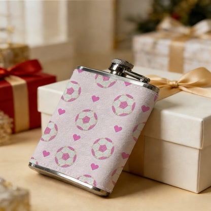 Pink pattern with hearts and circles 8oz Flask, Stainless Steel Whiskey Bottle Gift  for Women, Home Kitchen Bar Tools, Gift Box, Holiday Gift, Christmas, Valentine's Day, Girlfriend, Mom, Present