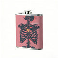 A skeletal design on pink background 8oz Flask, Stainless Steel Whiskey Bottle Gift  for Women, Home Kitchen Bar Tools, Gift Box, Holiday Gift, Christmas, Valentine's Day, Girlfriend, Mom, Present