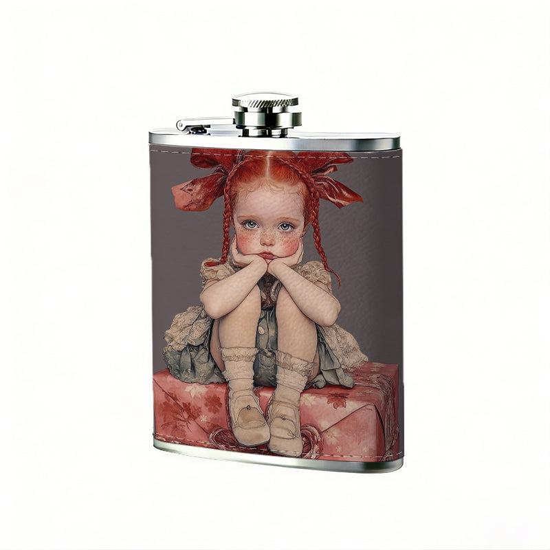 Doll with red bows on gift boxes 8oz Flask, Stainless Steel Whiskey Bottle Gift  for Women, Home Kitchen Bar Tools, Gift Box, Holiday Gift, Christmas, Valentine's Day, Girlfriend, Mom, Present