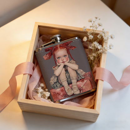 Doll with red bows on gift boxes 8oz Flask, Stainless Steel Whiskey Bottle Gift  for Women, Home Kitchen Bar Tools, Gift Box, Holiday Gift, Christmas, Valentine's Day, Girlfriend, Mom, Present