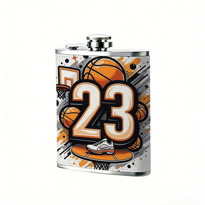 Number 23 basketball themed graffiti 8oz Flask, Stainless Steel Whiskey Bottle Gift  for Women, Home Kitchen Bar Tools, Gift Box, Holiday Gift, Christmas, Valentine's Day, Girlfriend, Mom, Present