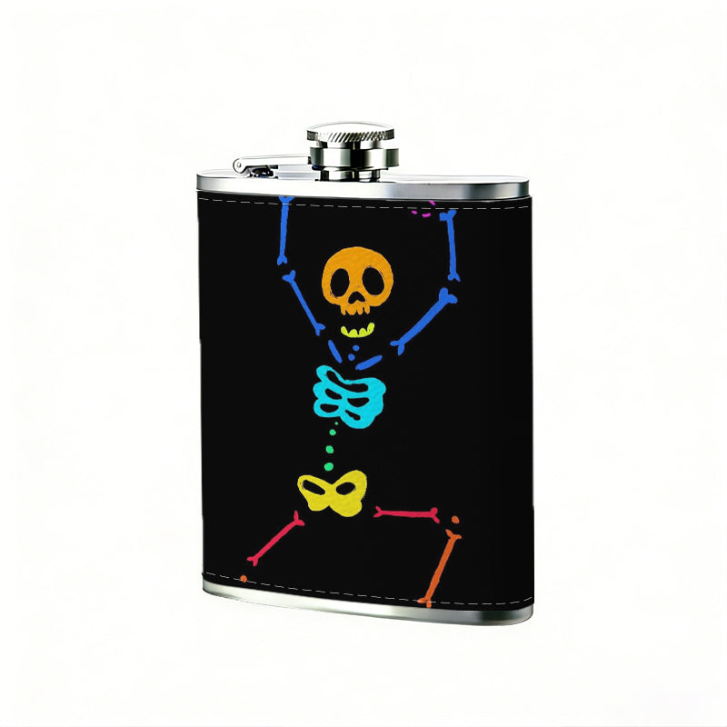 Neon glowing dancing skeleton 8oz Flask, Stainless Steel Whiskey Bottle Gift  for Women, Home Kitchen Bar Tools, Gift Box, Holiday Gift, Christmas, Valentine's Day, Girlfriend, Mom, Present