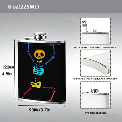 Neon glowing dancing skeleton 8oz Flask, Stainless Steel Whiskey Bottle Gift  for Women, Home Kitchen Bar Tools, Gift Box, Holiday Gift, Christmas, Valentine's Day, Girlfriend, Mom, Present