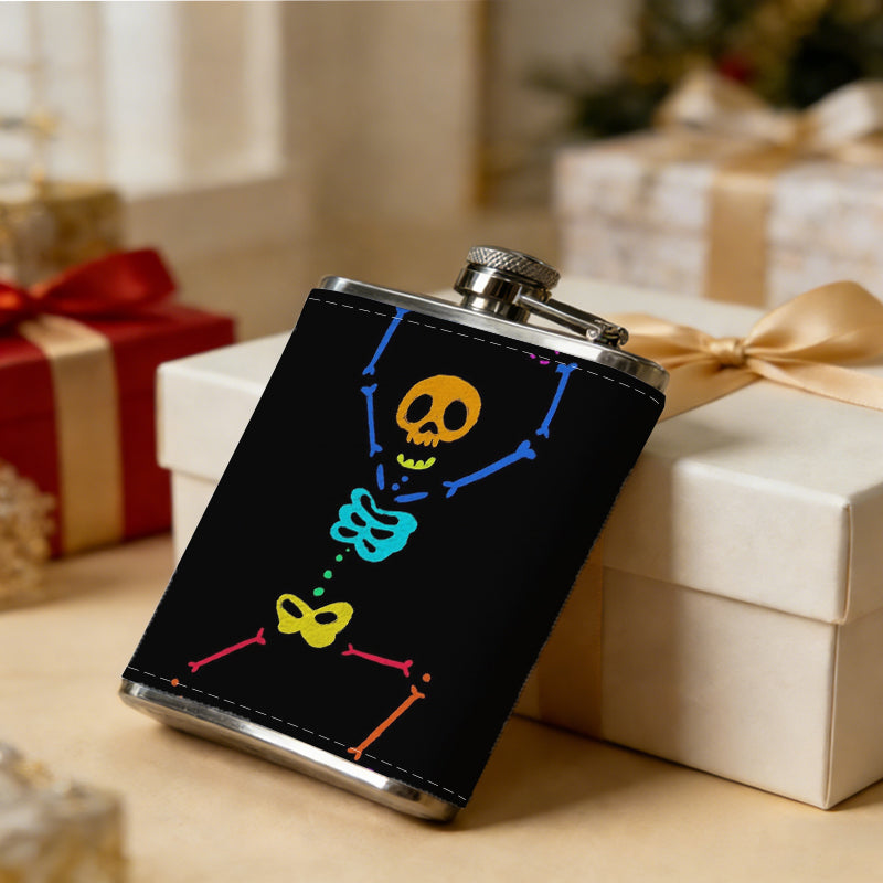 Neon glowing dancing skeleton 8oz Flask, Stainless Steel Whiskey Bottle Gift  for Women, Home Kitchen Bar Tools, Gift Box, Holiday Gift, Christmas, Valentine's Day, Girlfriend, Mom, Present