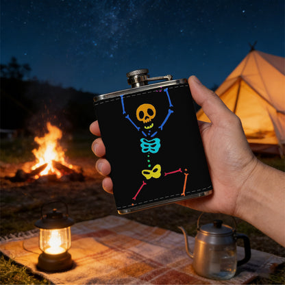 Neon glowing dancing skeleton 8oz Flask, Stainless Steel Whiskey Bottle Gift  for Women, Home Kitchen Bar Tools, Gift Box, Holiday Gift, Christmas, Valentine's Day, Girlfriend, Mom, Present