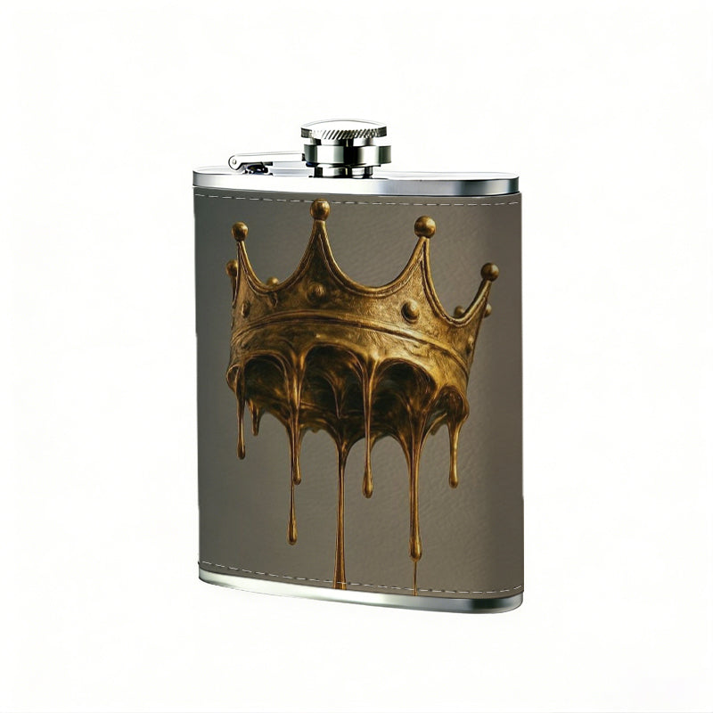 Dripping golden crown 8oz Flask, Stainless Steel Whiskey Bottle Gift  for Women, Home Kitchen Bar Tools, Gift Box, Holiday Gift, Christmas, Valentine's Day, Girlfriend, Mom, Present