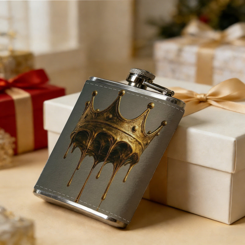 Dripping golden crown 8oz Flask, Stainless Steel Whiskey Bottle Gift  for Women, Home Kitchen Bar Tools, Gift Box, Holiday Gift, Christmas, Valentine's Day, Girlfriend, Mom, Present