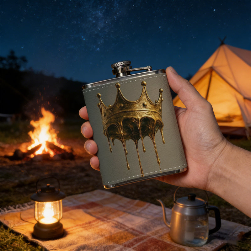 Dripping golden crown 8oz Flask, Stainless Steel Whiskey Bottle Gift  for Women, Home Kitchen Bar Tools, Gift Box, Holiday Gift, Christmas, Valentine's Day, Girlfriend, Mom, Present