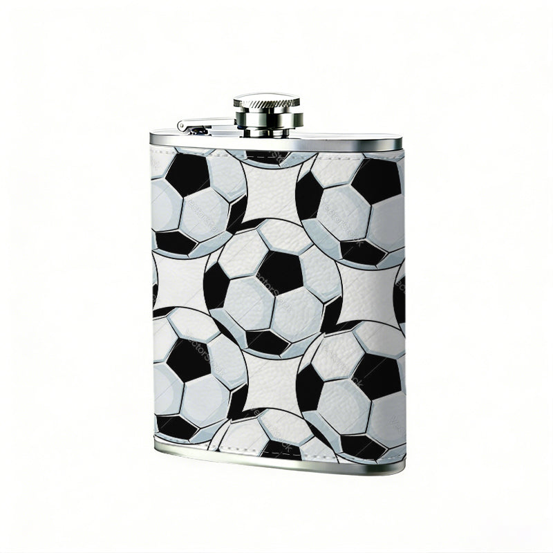 Seamless pattern of soccer balls 8oz Flask, Stainless Steel Whiskey Bottle Gift  for Women, Home Kitchen Bar Tools, Gift Box, Holiday Gift, Christmas, Valentine's Day, Girlfriend, Mom, Present