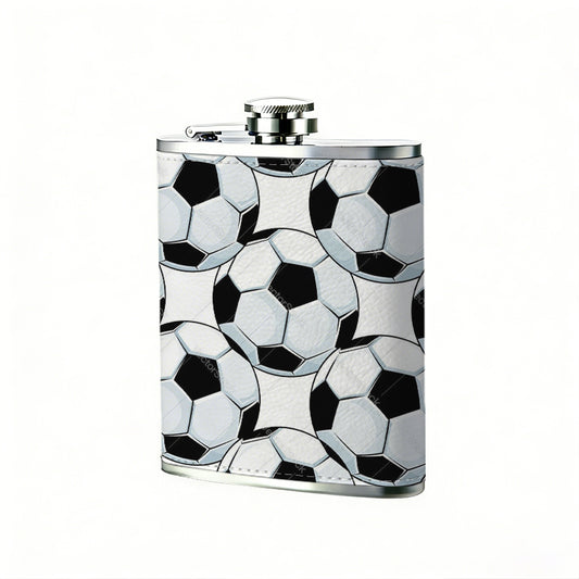 Seamless pattern of soccer balls 8oz Flask, Stainless Steel Whiskey Bottle Gift  for Women, Home Kitchen Bar Tools, Gift Box, Holiday Gift, Christmas, Valentine's Day, Girlfriend, Mom, Present