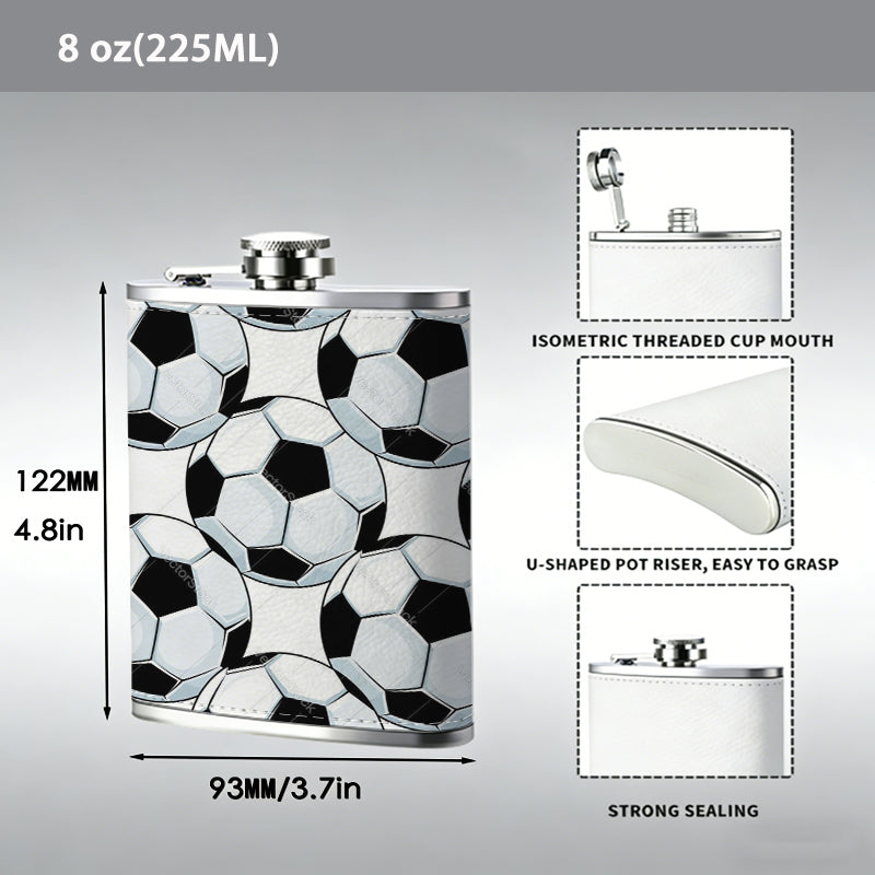 Seamless pattern of soccer balls 8oz Flask, Stainless Steel Whiskey Bottle Gift  for Women, Home Kitchen Bar Tools, Gift Box, Holiday Gift, Christmas, Valentine's Day, Girlfriend, Mom, Present