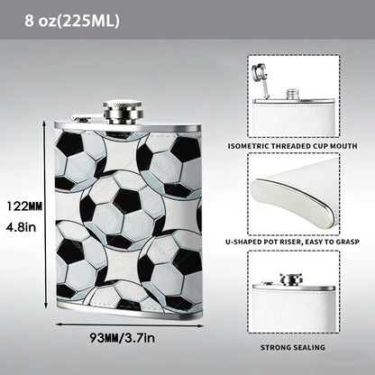 Seamless pattern of soccer balls 8oz Flask, Stainless Steel Whiskey Bottle Gift  for Women, Home Kitchen Bar Tools, Gift Box, Holiday Gift, Christmas, Valentine's Day, Girlfriend, Mom, Present