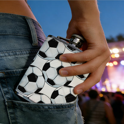 Seamless pattern of soccer balls 8oz Flask, Stainless Steel Whiskey Bottle Gift  for Women, Home Kitchen Bar Tools, Gift Box, Holiday Gift, Christmas, Valentine's Day, Girlfriend, Mom, Present