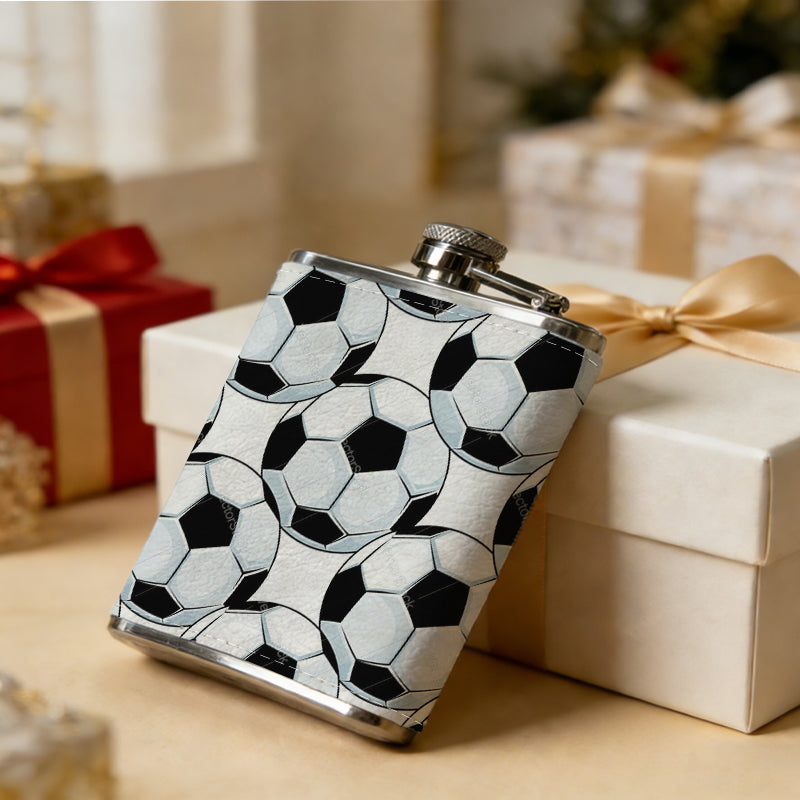 Seamless pattern of soccer balls 8oz Flask, Stainless Steel Whiskey Bottle Gift  for Women, Home Kitchen Bar Tools, Gift Box, Holiday Gift, Christmas, Valentine's Day, Girlfriend, Mom, Present