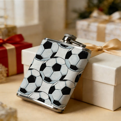 Seamless pattern of soccer balls 8oz Flask, Stainless Steel Whiskey Bottle Gift  for Women, Home Kitchen Bar Tools, Gift Box, Holiday Gift, Christmas, Valentine's Day, Girlfriend, Mom, Present