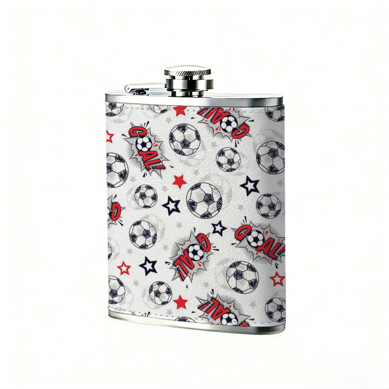 Pattern with soccer balls, stars and ladybugs 8oz Flask, Stainless Steel Whiskey Bottle Gift  for Women, Home Kitchen Bar Tools, Gift Box, Holiday Gift, Christmas, Valentine's Day, Girlfriend, Mom, Present