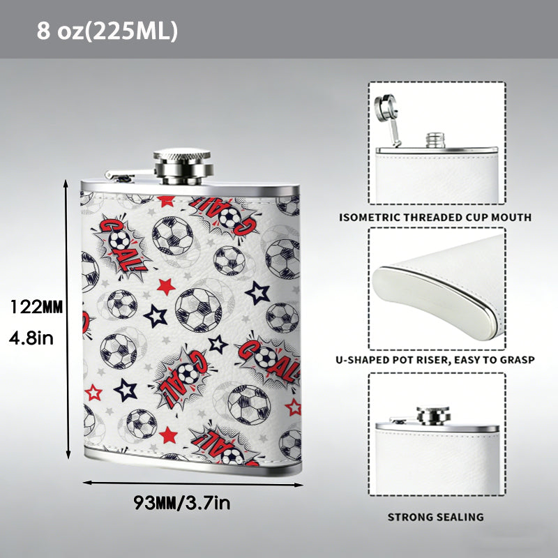 Pattern with soccer balls, stars and ladybugs 8oz Flask, Stainless Steel Whiskey Bottle Gift  for Women, Home Kitchen Bar Tools, Gift Box, Holiday Gift, Christmas, Valentine's Day, Girlfriend, Mom, Present