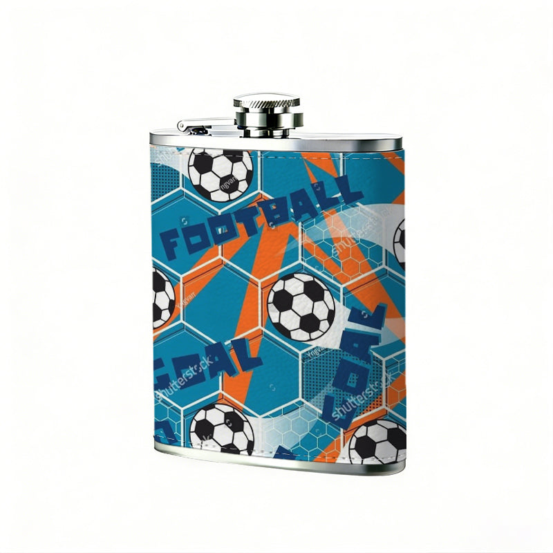 Pattern of soccer balls and abstract pattern 8oz Flask, Stainless Steel Whiskey Bottle Gift  for Women, Home Kitchen Bar Tools, Gift Box, Holiday Gift, Christmas, Valentine's Day, Girlfriend, Mom, Present