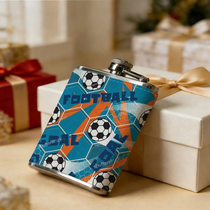 Pattern of soccer balls and abstract pattern 8oz Flask, Stainless Steel Whiskey Bottle Gift  for Women, Home Kitchen Bar Tools, Gift Box, Holiday Gift, Christmas, Valentine's Day, Girlfriend, Mom, Present