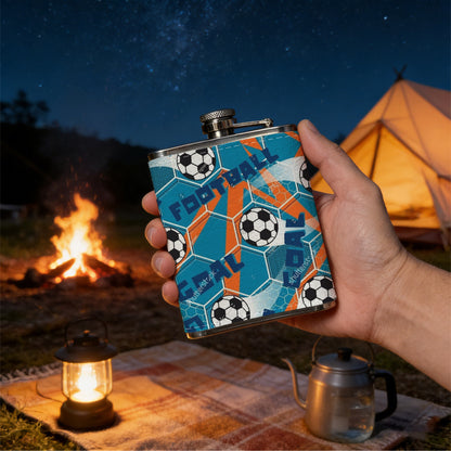 Pattern of soccer balls and abstract pattern 8oz Flask, Stainless Steel Whiskey Bottle Gift  for Women, Home Kitchen Bar Tools, Gift Box, Holiday Gift, Christmas, Valentine's Day, Girlfriend, Mom, Present