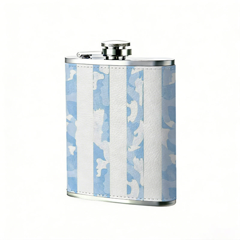 Blurry blue and white stripes 8oz Flask, Stainless Steel Whiskey Bottle Gift  for Women, Home Kitchen Bar Tools, Gift Box, Holiday Gift, Christmas, Valentine's Day, Girlfriend, Mom, Present