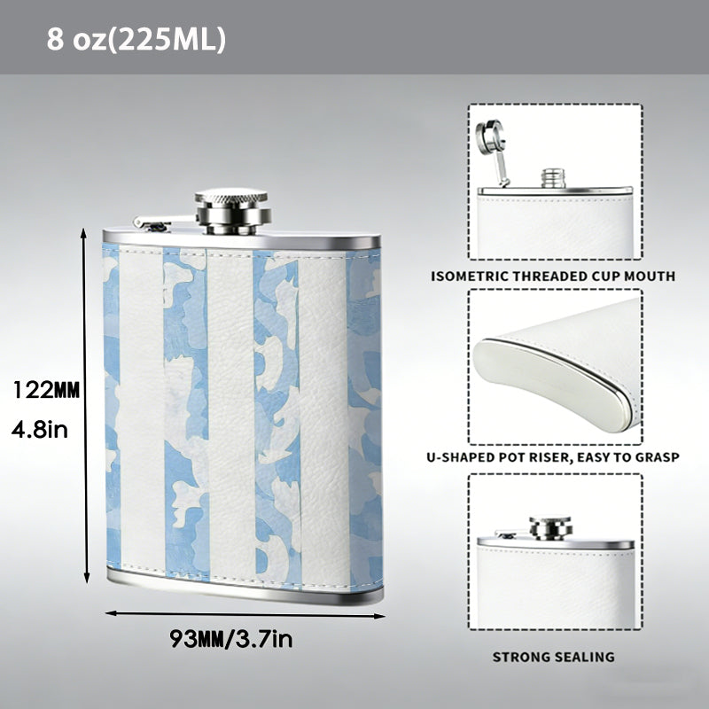 Blurry blue and white stripes 8oz Flask, Stainless Steel Whiskey Bottle Gift  for Women, Home Kitchen Bar Tools, Gift Box, Holiday Gift, Christmas, Valentine's Day, Girlfriend, Mom, Present