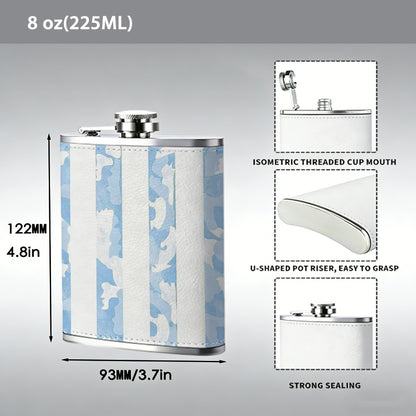 Blurry blue and white stripes 8oz Flask, Stainless Steel Whiskey Bottle Gift  for Women, Home Kitchen Bar Tools, Gift Box, Holiday Gift, Christmas, Valentine's Day, Girlfriend, Mom, Present