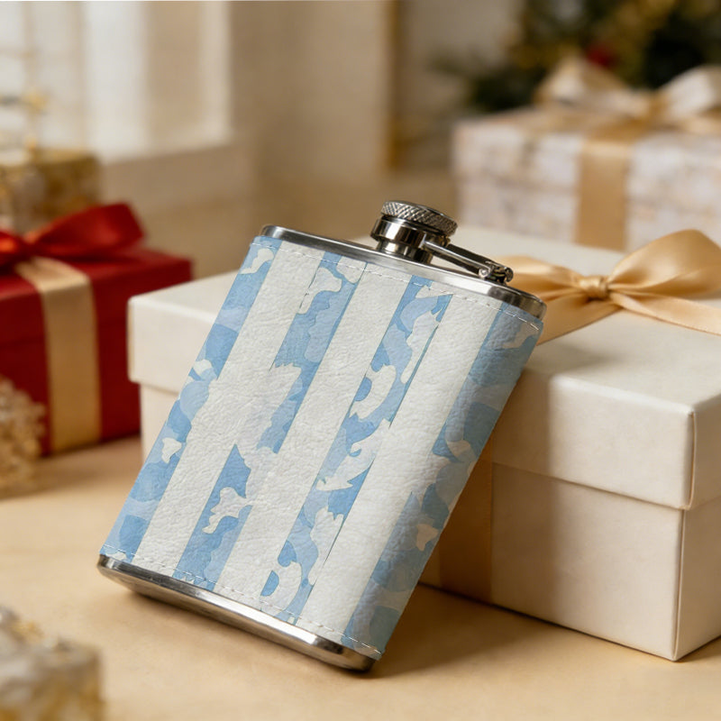 Blurry blue and white stripes 8oz Flask, Stainless Steel Whiskey Bottle Gift  for Women, Home Kitchen Bar Tools, Gift Box, Holiday Gift, Christmas, Valentine's Day, Girlfriend, Mom, Present
