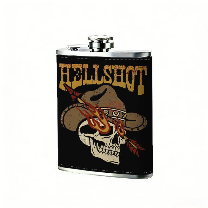 Skull, cowboy hat and text 8oz Flask, Stainless Steel Whiskey Bottle Gift  for Women, Home Kitchen Bar Tools, Gift Box, Holiday Gift, Christmas, Valentine's Day, Girlfriend, Mom, Present