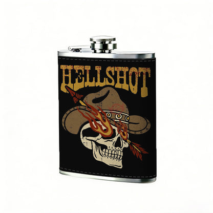 Skull, cowboy hat and text 8oz Flask, Stainless Steel Whiskey Bottle Gift  for Women, Home Kitchen Bar Tools, Gift Box, Holiday Gift, Christmas, Valentine's Day, Girlfriend, Mom, Present