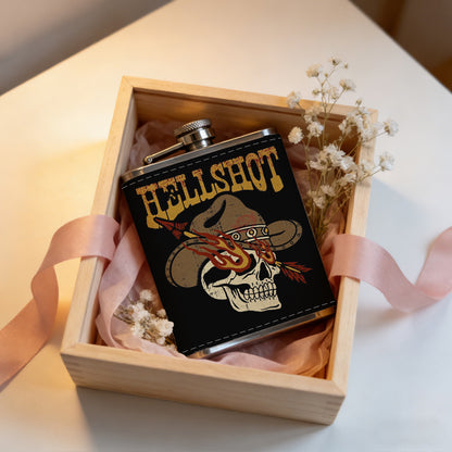 Skull, cowboy hat and text 8oz Flask, Stainless Steel Whiskey Bottle Gift  for Women, Home Kitchen Bar Tools, Gift Box, Holiday Gift, Christmas, Valentine's Day, Girlfriend, Mom, Present