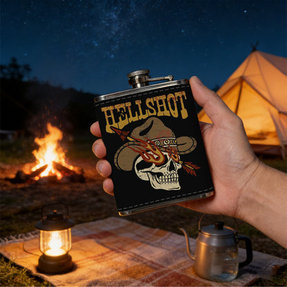 Skull, cowboy hat and text 8oz Flask, Stainless Steel Whiskey Bottle Gift  for Women, Home Kitchen Bar Tools, Gift Box, Holiday Gift, Christmas, Valentine's Day, Girlfriend, Mom, Present