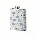 Blue and white floral pattern with tiny dots 8oz Flask, Stainless Steel Whiskey Bottle Gift  for Women, Home Kitchen Bar Tools, Gift Box, Holiday Gift, Christmas, Valentine's Day, Girlfriend, Mom, Present
