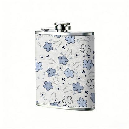 Blue and white floral pattern with tiny dots 8oz Flask, Stainless Steel Whiskey Bottle Gift  for Women, Home Kitchen Bar Tools, Gift Box, Holiday Gift, Christmas, Valentine's Day, Girlfriend, Mom, Present