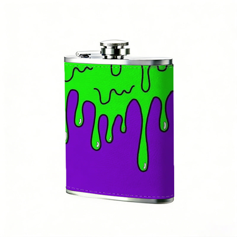 Green and purple abstract wavy patterns 8oz Flask, Stainless Steel Whiskey Bottle Gift  for Women, Home Kitchen Bar Tools, Gift Box, Holiday Gift, Christmas, Valentine's Day, Girlfriend, Mom, Present