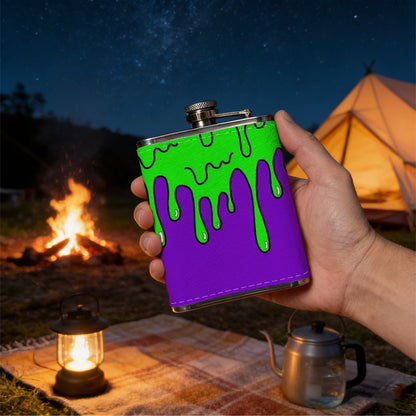 Green and purple abstract wavy patterns 8oz Flask, Stainless Steel Whiskey Bottle Gift  for Women, Home Kitchen Bar Tools, Gift Box, Holiday Gift, Christmas, Valentine's Day, Girlfriend, Mom, Present